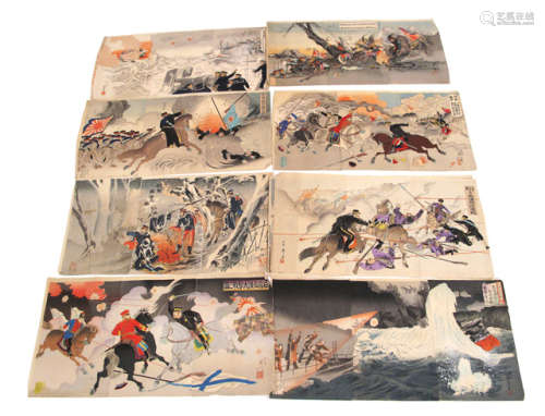 NINE VARIOUS WOODBLOCK-TRIPTYCHS WITH SCENES FROM THE RUSSO-JAPANESE WAR