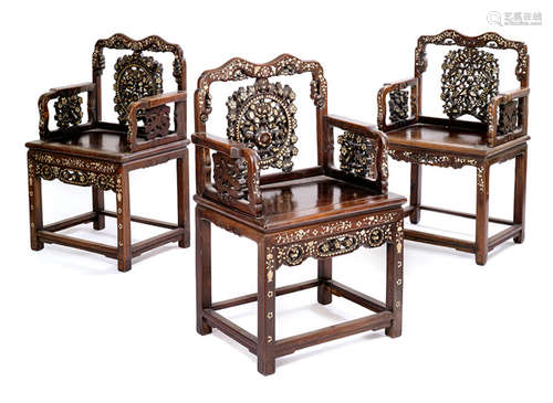 THREE MOTHER-OF-PEARL INLAID CHAIRS