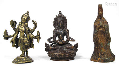 THREE MINIATURE BRONZES OF DIFFERENT DEITIES