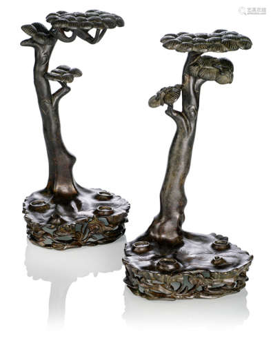 A PAIR OF BRONZE STANDS FOR ANIMALS