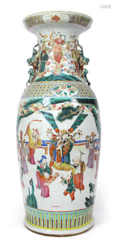 A POLYCHROME DECORATED PORCELAIN VASE DEPICTING THE IMMORTALS