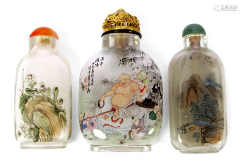 A GROUP OF THREE INSIDE PAINTED SNUFF BOTTLES