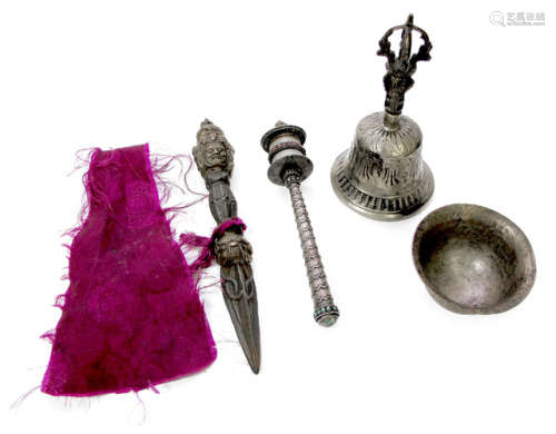 FOUR METAL IMPLEMENTS INCLUDING PRIEST-BELL
