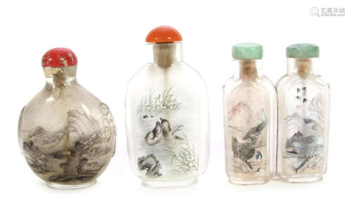 A GROUP OF THREE INSIDE PAINTED SNUFF BOTTLES