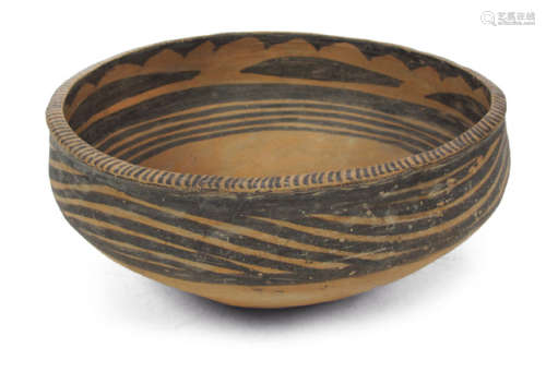 A BROWN-BLACK PAINTED POTTERY BASIN