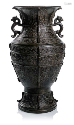 A BRONZE VASE HU IN ARCHAIC STYLE