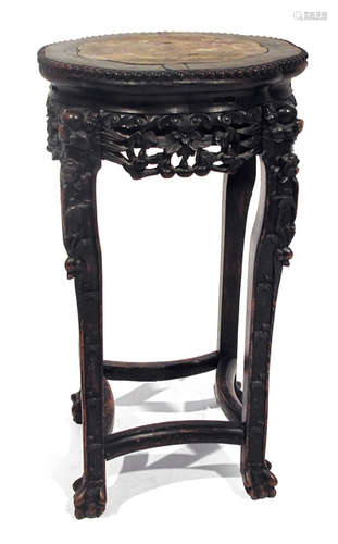 A CARVED WOOD STAND WITH MARBLE TOP