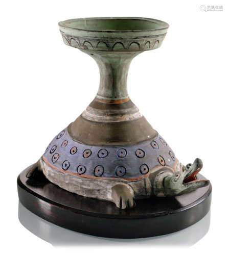 A PAINTED POTTERY LAMP