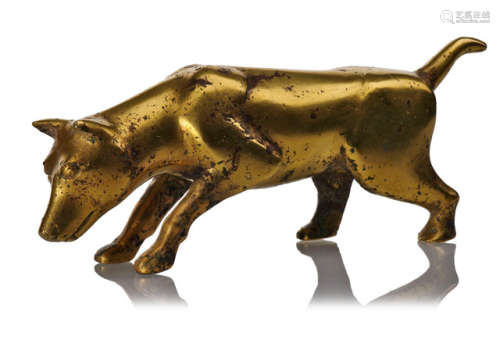 A GILDED BRONZE FIGURE OF A DOG