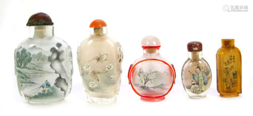 A GROUP OF FIVE INSIDE PAINTED SNUFF BOTTLES