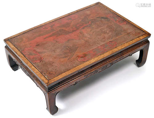 A KANG TABLE WITH LACQUER PAINTED PLATE