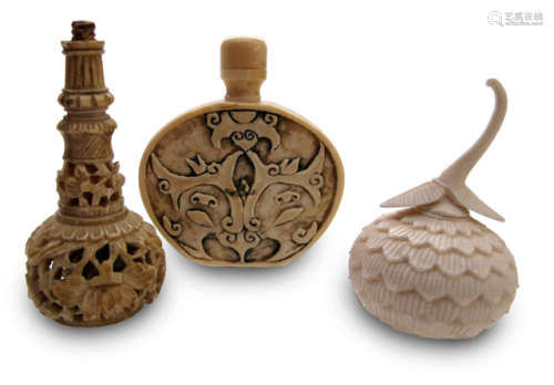 A GROUP OF THREE IVORY CARVINGS