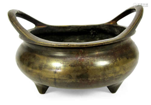 A BRONZE CENSER WITH INSCRIPTION TO BOTTOM