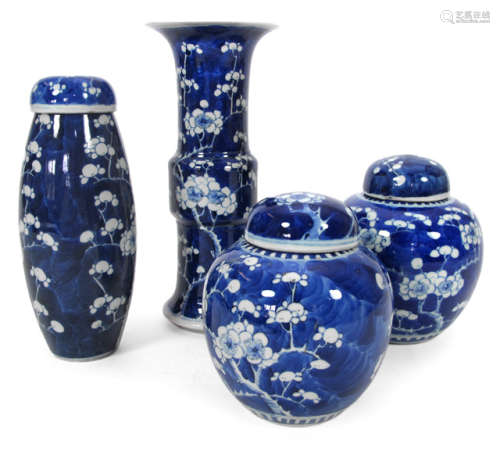 TWO BLUE AND WHITE PORCELAIN GINGER JARS