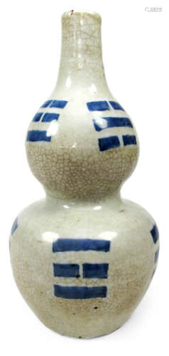 A BLUE AND WHITE DOUBLE GOURD SHAPED PORCELAIN VASE DEPICTING THE BAGUA TRIGRAMS