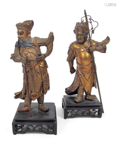 TWO GILT LACQUERED WOOD FIGURES OG GUARDIANS