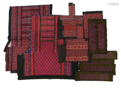A GROUP OF MIAO-STYLE WOVEN AND EMBROIDERED TEXTILE FRAGMENTS