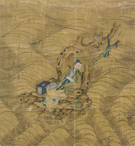 A PAINTING OF LU DONGBIN. China, 16th/17th c. 55x51 cm. Ink and colors on silk. Framed under glass. Minor damage.