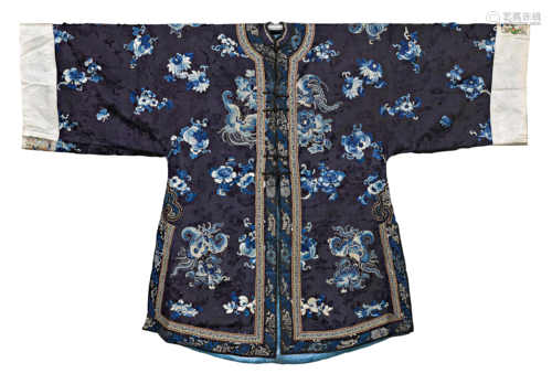 A DARK-BLUE DAMASK WOMAN'S SURCOAT.