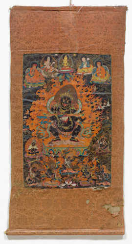 A BLACK GROUND THANKA OF GUR GOMPO (PANJARA MAHAKALA).