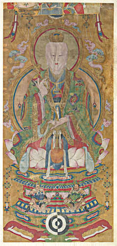 A DAOIST PAINTING OF THE GOD LINGBAO TIANZUN HOLDING HIS RUYI SCEPTER.