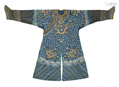 A BLUE SILK GAUZE DRAGON ROBE.