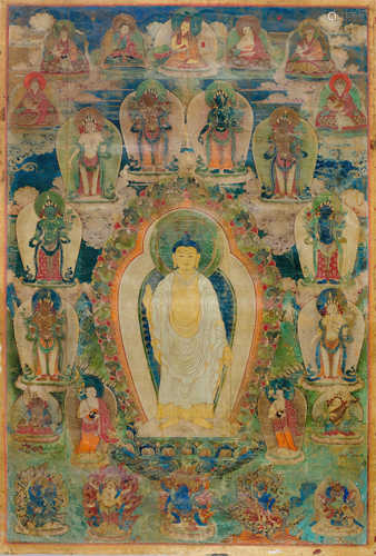 A THANKA OF THE STANDING BUDDHA SHAKYAMUNI.