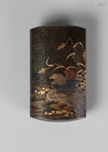 A fine Japanese lacquer five-case inro, late 19th century, decorated in hirame and takamaki-e with two ducks, signed, 8.5cm x 5cm