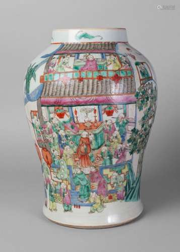 A Chinese porcelain baluster jar, 20th century, painted in famille rose enamels with boys in a procession, unmarked, 38cm high