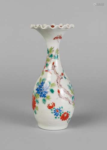 A Japanese Arita porcelain miniature vase, late 19th century, painted in enamels with birds amongst blossoming chrysanthemum, 18.5cm high