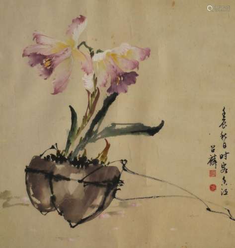20th century Chinese School, ink and wash on paper, study of orchids, watercolour on paper, signed with artist's seal, and colophon to right, 52cm x 51cm