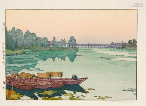 HOLZSCHNITT: YODO RIVER. Japan. Shôwa-Zeit. 1942. Nishiki-e. Verlag: Yoshida (Jizuri Siegel).