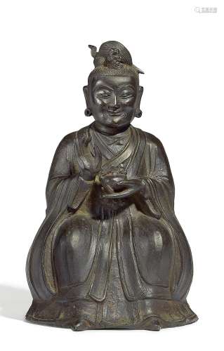 DIE DAOISTISCHE GÖTTIN MAZU. China. Qing-Dynastie (1644-1911). Bronze mit dunkler Patina. Sitzend