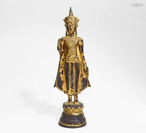 STEHENDER BUDDHA. Thailand. Bronze mit Vergoldung. H. 85cm. Zustand A/B. Provenienz: -Rheinische