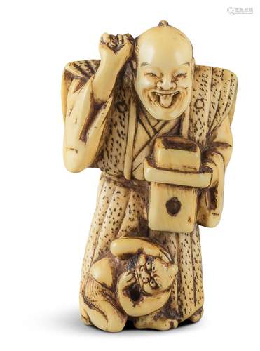 NETSUKE: TOSHIOTOKO. Japan. Meiji-Zeit. 2. Hälfte 19. Jh. Elfenbein, sehr fein geschnitzt und