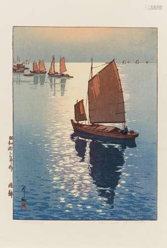 HOLZSCHNITT: CALM WIND. Japan. Shôwa-Zeit. 1937. Nishiki-e. Das Blatt Kaze shizuka (Windstille).