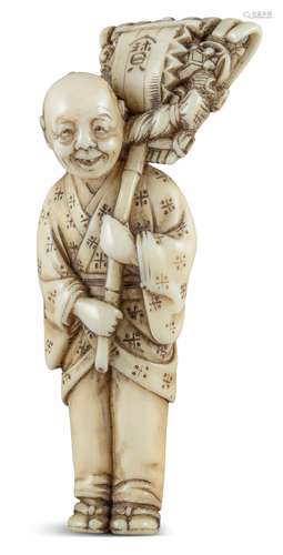 NETSUKE: SCHATZSAMMLER. Japan. Edo-Zeit. 19. Jh. Elfenbein mit schöner glänzender, teilweise