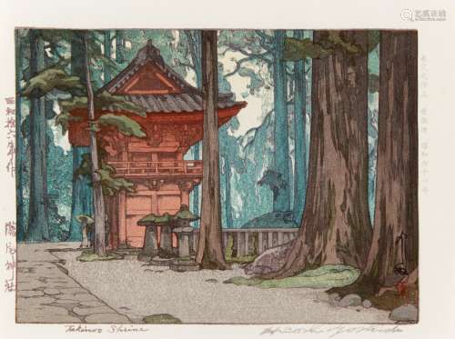 HOLZSCHNITT: TAKINOO SHRINE. Japan. Shôwa-Zeit. 1941. Nishiki-e. Das Blatt Takinoo jinja (Der