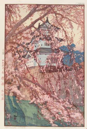 HOLZSCHNITT: HIROSAKI CASTLE. Japan. Shôwa-Zeit. 1935. Nishiki-e. Aus der Serie Sakura hachidai (