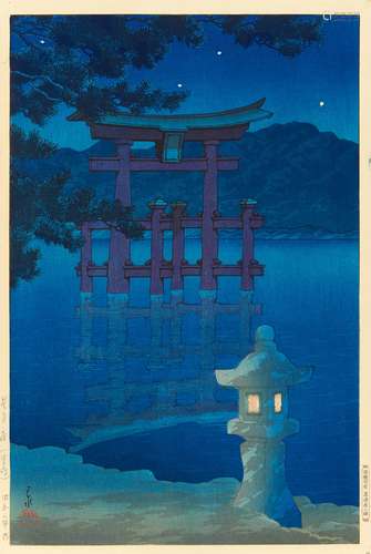 KAWASE, HASUI 1883 - 1957 Hoshizukiya, Miyajima (Sternennacht bei Miyajima). Japan. Shôwa-Zeit.