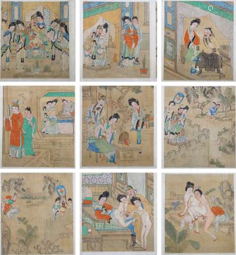 Color and ink on silk erotic scene handscroll