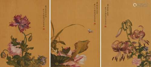 Chen Qihu: Three ‘flowers’ color and ink on silk paintings