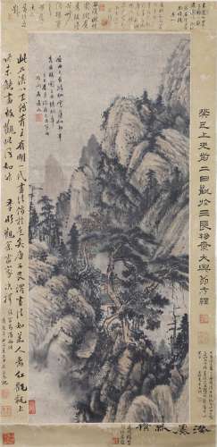 Kun Can: ink and color on paper landscape painting