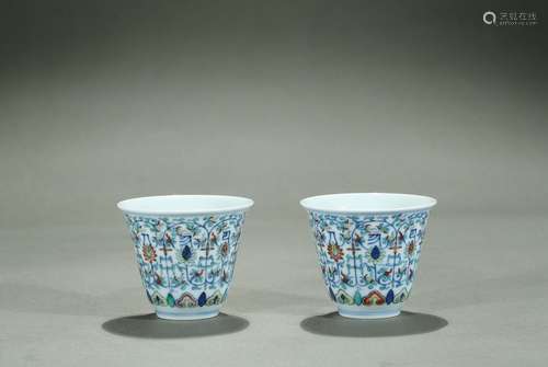 A pair of doucai lotus cups