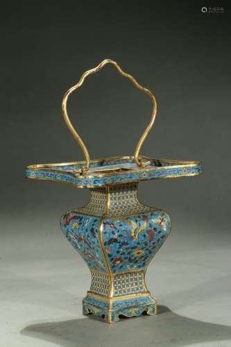 A gilt-bronze cloisonne enamel flower basket