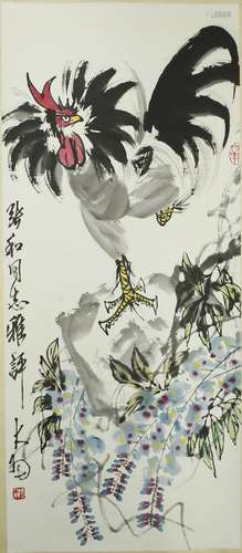 Chen Dayu: color and ink on paper 'Rooster' painting