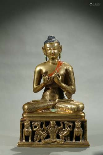 A bronze alloy figure of seated bodhisattva