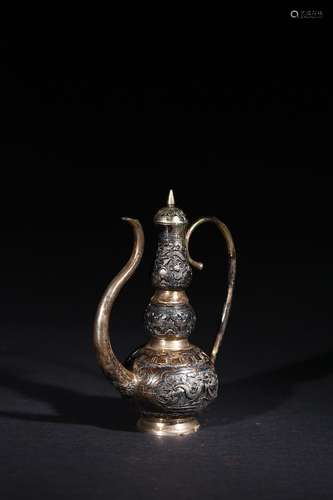 A silver 'dragon' ewer and cover