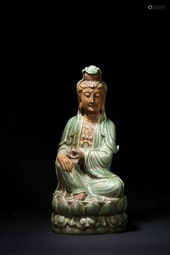 A large longquan celadon carving of guanyin