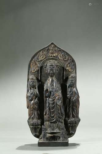 A bronze votive figure of shakyamuni and attendants